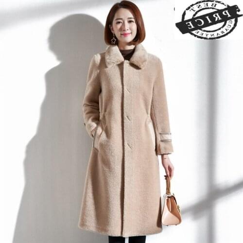 Real Sheep Shearing Fur Coat Female Parka Natural Wool Jackets Women Mink Fur Collar Overcoat Spring Clothes 2021 LWL13a5