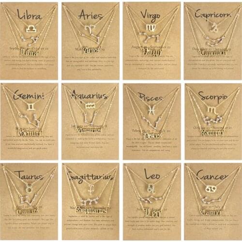 1lot Wish Card 12 Constellation Zodiac Star Necklace Women Cardboard Scorpio Fashion Jewelry Best Friends Necklaces Gifts