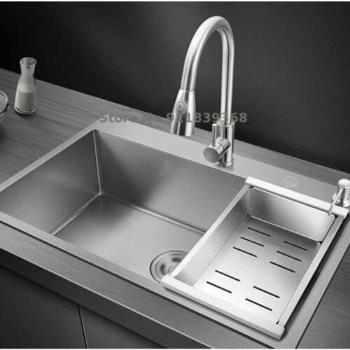 Sink Single Tank Manual Above Counter Basin Household Kitchen Sink 304 Thick Stainless Steel Vegetable Sink