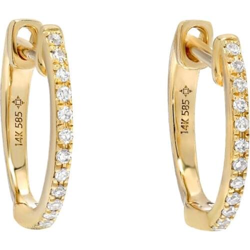 Genuine14K 585 Yellow Gold Mini Huggie Earrings Test Positive Lab Grown Moissanite Diamond Earrings For Women