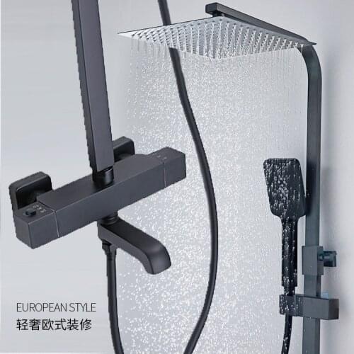 Bathtub Faucets shower faucet black thermostatic bathroom shower mixer bath faucet wall mounted rainfall shower set mixer tap