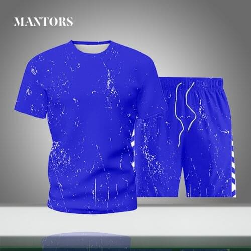 Men New Sets Printed Summer Casual Loose Tracksuit T-shirt+Shorts Two Pieces Set Harajuku Mens Sportswear Running Sports Suit