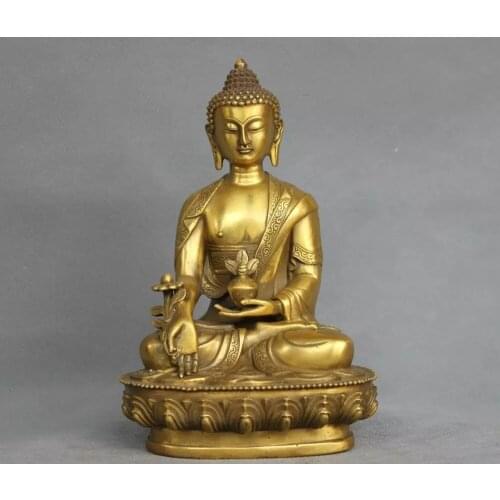 8" Tibet Pure Bronze Medicine Buddha Bhaisajyaguru Statue