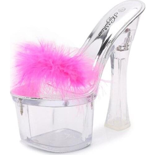 Crystal square heel slippers 18m female summer waterproof platform non-slip thick bottom sexy ultra high heel slippers