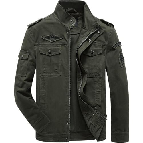 Brand clothing mens windbreaker jacket jacket pilot bomber slim jacket military uniform coat multi-pocket stand collar coat