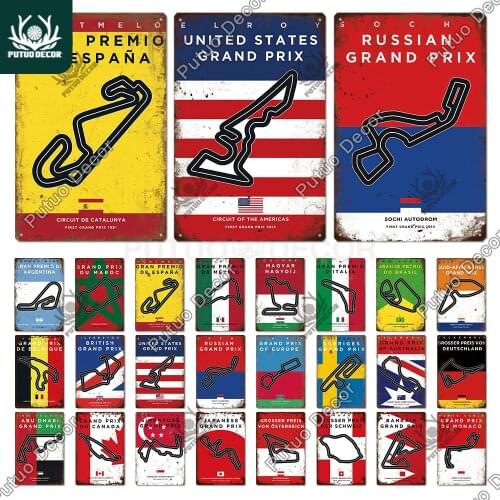 Putuo Decor Vintage Racing Track Metal Poster F1 Competition Tin Sign Plaque Iron Plate Bar Club Man Cave Home Wall Decoration