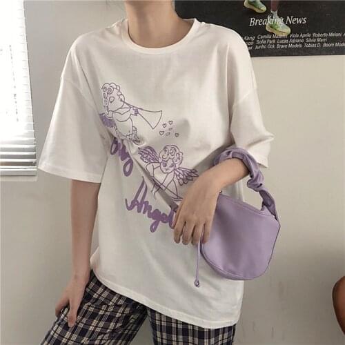 Cupid Retro Ins Loose Print T-shirt Womens T-shirts Tops Japanese Kawaii Ulzzang Female Korean Harajuku Clothes For Women