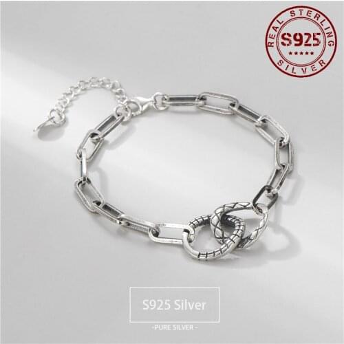 Silver Bracelet For Women Real 925 Sterling Silver Bracelet Hip Hop Creative Retro Fashion Chain Link Women Bracelet