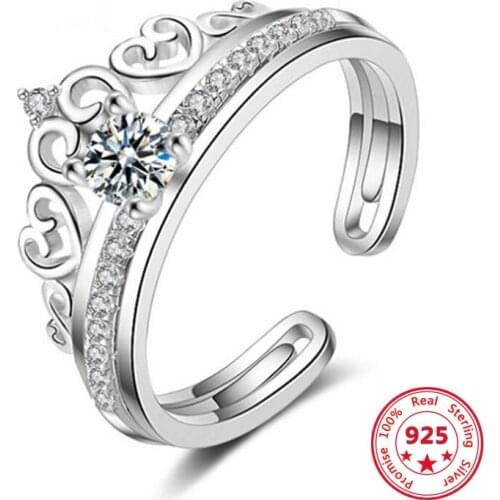 S925 Sterling Silver Crown Double-layer Combination Ring Female Inlaid Zircon Opening Adjustable Ring Two-piece Set