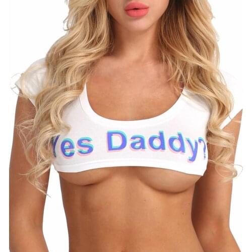 Women Girls Fashion Lingerie Tank Top Short Sleeve Stretchy Letter Printed Summer Sexy Crop Tops Short Tees Bra Blouse Nightclub