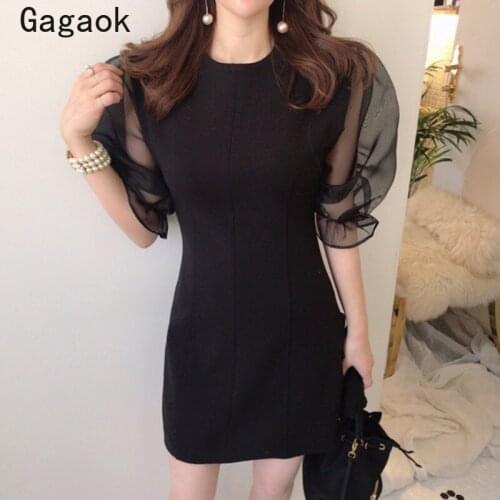 Gagaok Women Sexy & Club Sheath Dress 2020 Summer New Solid O-Neck Puff Sleeve Dresses Slim Bodycon Chic Wild Mini Vestidos