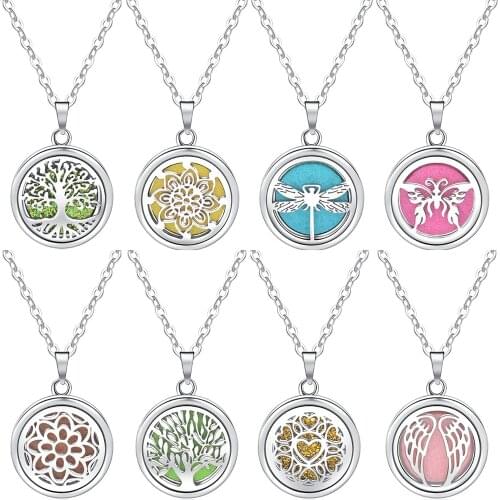 10Pcs/Lot Aromatherapy Necklace Diffuser Pendant Butterfly Tree Flower Open Locket Perfume Aroma Essential Oil Diffuser Necklace