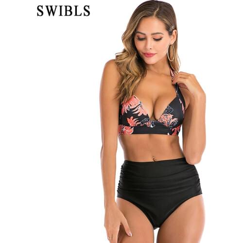 2021 Woman Plus Size Swimwear High Waist S-3XL Bikini Big Women Bathing Suits Floral Vintage Female Sexy Bather Swimsuits