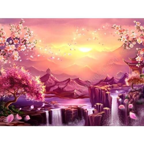 5d Diamond Painting Cherry blossom wonderland Full Drill square round Diamond Embroidery waterfall Decor Wall Stickers FF2883