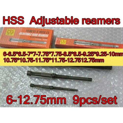 6-6.5*6.5-7*7-7.75*7.75-8.5*8.5-9.25*9.25-10*10-10.75*10.75-11.75*11.75-12.75mm 9pcs/set HSS Adjustable Hand reamers