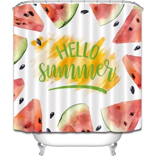 72'' Lively Watercolor Watermelon Hello Summer Bathroom Waterproof Fabric Shower Curtain Polyester 12 Hooks Bath Accessory Sets