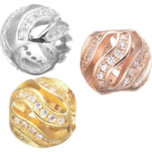 9*8mm Rhodium/Gold/Rose Gold Ball Beads Hollow Micro Pave Zircon Jewelry Beads Jewelry Accessoried For Charm Necklace Bracelet