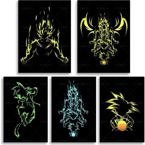Abstract watercolor japanese anime poster dragon ball goku art painting print modern childrens room bedroom decoration painting