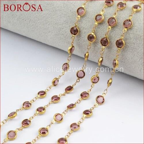 BOROSA 5Meters 7mm Light Purple Crystal Faceted Coin Rosary Chains Beaded Chain Findings Druzy for Necklace JT190
