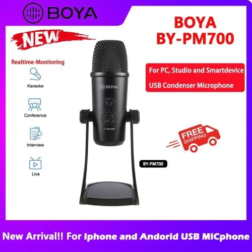 BOYA BY-PM700 Table Stand USB Condenser Cardiod Microphone for Windows Mac Laptop PC Computer Broadcast Podcast Conference Mic