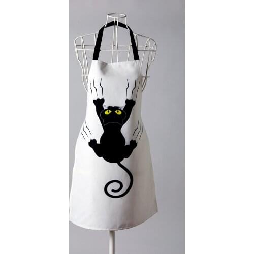Digital Printed Kitchen Apron Black Cat Figured Kitchen Apron Printed On White