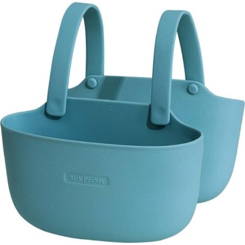 94PF Kitchen Hanging Drain Basket Double Pocket Kitchen Sink Caddy Sponge Soap Holder Saddle Faucet Caddy Organizer Hanging