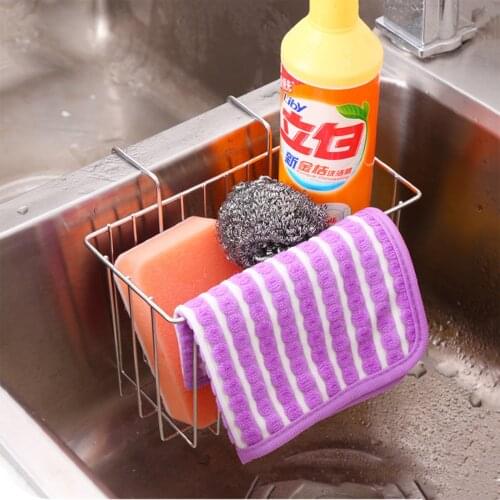 Stainless Steel Kitchen Sponge Drying Holder Storage Hanger Hook Sink Brush Caddy Soap Dish Washing Liquid Drainer Rack