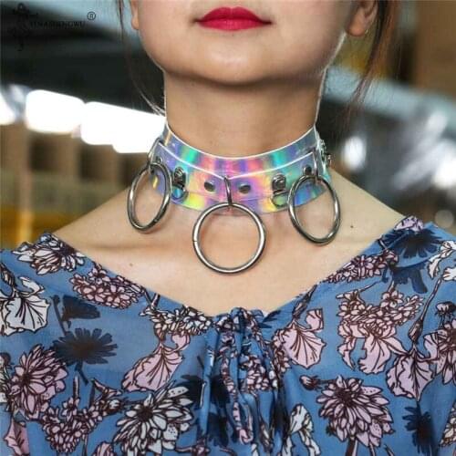 Holographic Choker Punk rave Gothic Choker Accessory Chocker Necklace Iridescent Leather Collar Girl Festival Necklace Jewelr