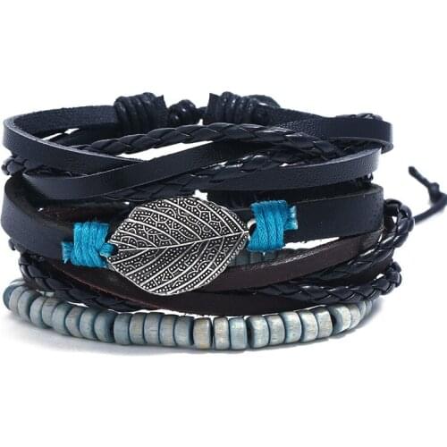 Jessingshow Adjustable Leather Bracelet Set Men Women Casual Jewelry Charm Wristband Punk Holiday Party Tribal Vintage Bangles