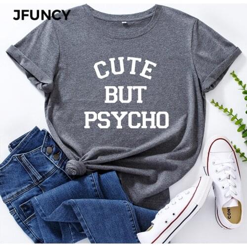 JFUNCY Funny Letters Print T Shirt Women Short Sleeve Cotton T-shirt Female Summer Tees Woman Tops Plus Size S-5XL Lady Shirts