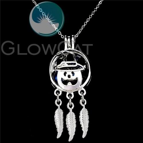 K925 Dream Catcher Hat Face Beads Pearl Cage Aromatherapy Locket Necklace Women Girl Friend Gift