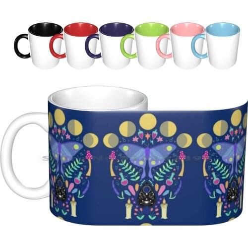 Luna Moth Folk Art Ceramic Mugs Coffee Cups Milk Tea Mug Moth Star Moon Folk Art Creative Trending Vintage Gift Bottle Cup