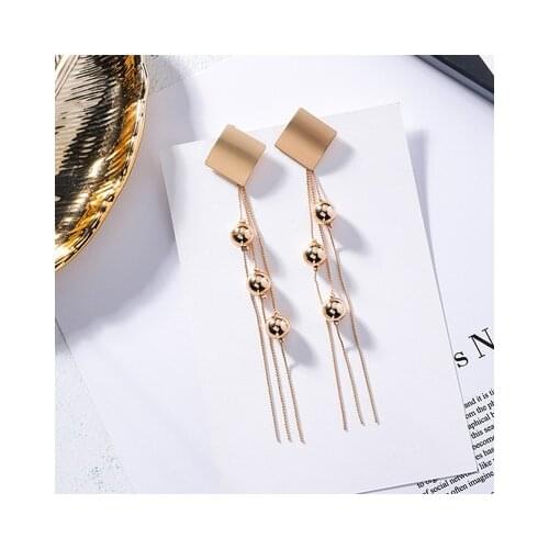 Korean Square Metal Geometric clip on Earrings Long Tassels Jewelry Earrings For Women Wedding Party Jewelry
