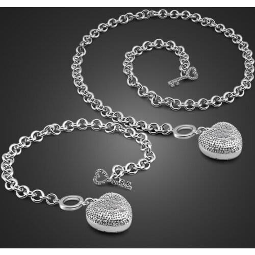 Fashion women silver jewelry set 925 sterling silver necklace / bracelet cute heart-shaped pendant design solid silver bracelet