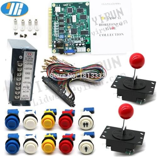 DIY Arcade kit 2 Player Set 28pin Jamma Game Board 19 in 1 PCB 4/8 Way Joystick Happ Style Push Button L type PCB Feet