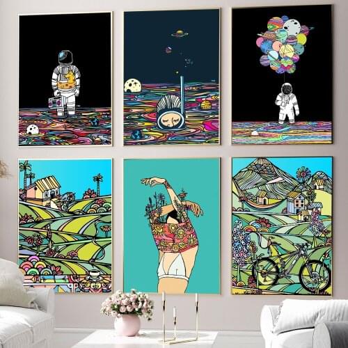 Wall Art Canvas Painting Colorful Cartoon Astronaut Space Balloon Posters and Prints Nordic Abstract Wall Picture For Home Decor