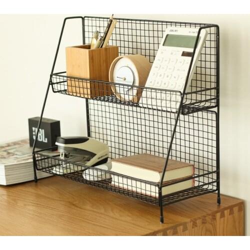 Iron Painting Nordic ins iron desk desktop table shelf durable cosmetics dormitory kitchen double layer finishing storage shelf