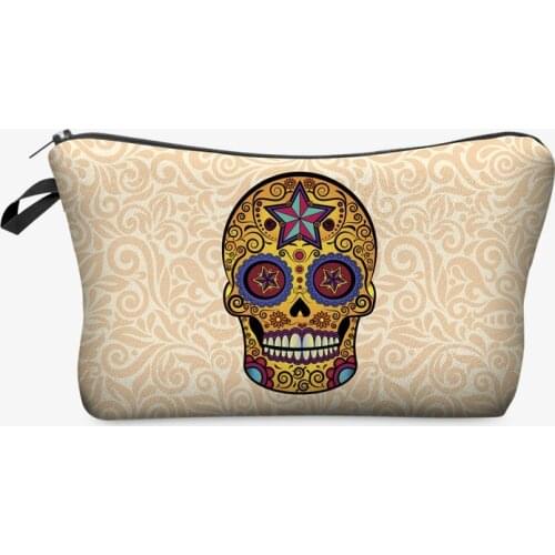 2018 New fashion funny novel old-school skull travel handbag design Makeup Bag Women men Organizer clutch purse