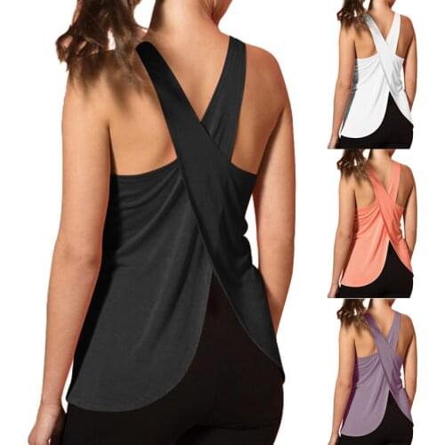 2021 New Women Quick Dry Cross Back Yoga Shirts T-shirt Workout Running Tank Tops Yoga Vest Blouse Sleeveless Fitness Sport