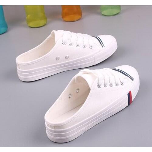 2021 Summer New Wild Flat Casual Shoes Half Slippers Female Canvas Shoes Without Heel