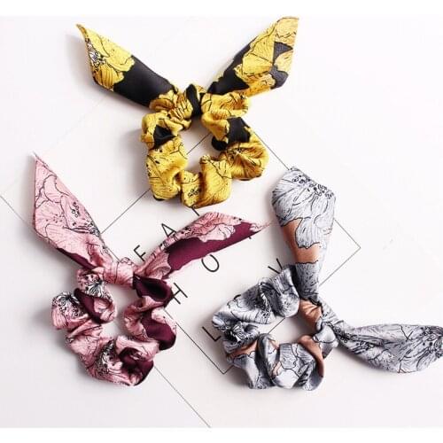 New arrival Fashion girls flower printing hair scrunchies elegant korean style women hair accessories vintage hair ties
