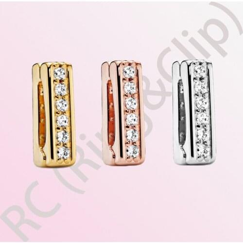 925 Sterling Silver Beads Reflexions 3 colors Timeless Sparkle Clip Charms fit Original Pandora Reflexions Bracelets DIY Jewelry