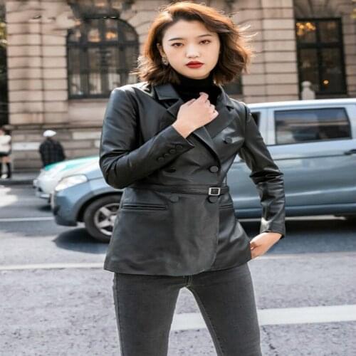 Autumn Genuine Leather Jacket Women Clothes 2020 Fashion Streetwear Moto Sheepskin Coat + Belt Chaqueta Mujer 9901 LW732