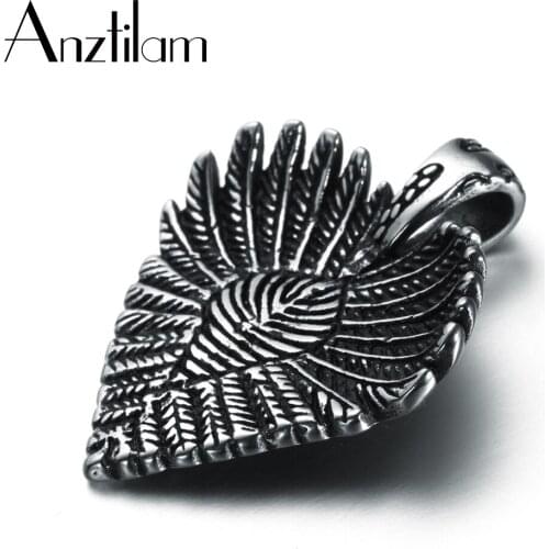 Anztilam Stainless Steel Gothic Leaf Heart Pendants Necklace For Men Women Punk Vintage Jewelry Gifts