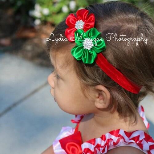 Christmas baby headband Two small flowers lotus leaf diamond elastic headband Holiday hair accessories