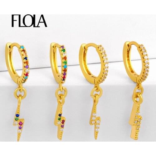 FLOLA CZ Rainbow Zircon Lightning Bolt Earrings For Women Crystal Multicolor Small Drop Earrings Cute Gold Filled Jewelry erst38