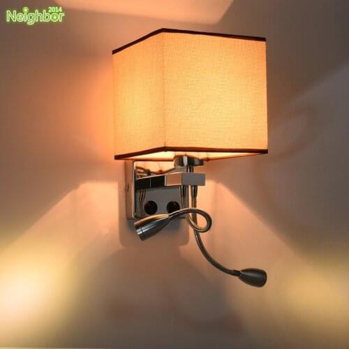 Modern wall sconce with switch wall bed lamps 1 or 2 pcs 1w led reading light hose rocker arm Reading lighting fabric lampshade