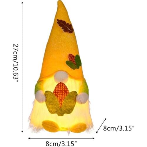 T84E Autumn Fall Gnome Swedish Nisse Tomte Elf Dwarf with LED Light Thanksgiving Day Gift