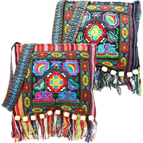 Vintage Chinese National Style Ethnic Shoulder Bag Embroidery Boho Hippie Tassel Tote Messenger Bags