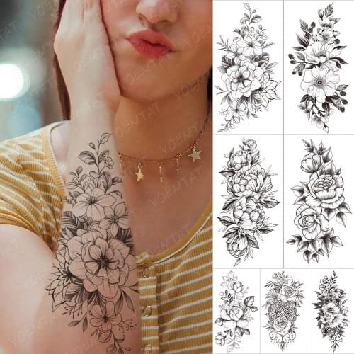 Waterproof Temporary Sleeve Tatooo Stickers Simplicity Line Rose Jasmine Lily Transferable Tattoos Body Art Fake Tatoo Women